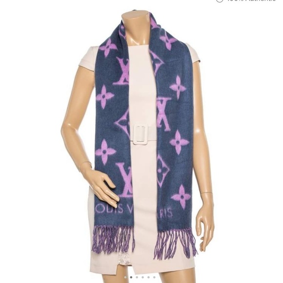 New Authentic Louis Vuitton midnight and pink Reykjavik cashmere shawl scarf - Picture 7 of 8